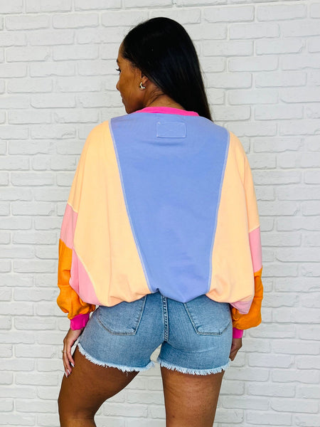 Blockbuster Color Block Pullover in Muted - Ruby Rebellion