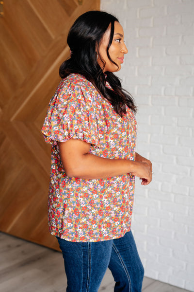 Bohemian Moment Floral Mock Neck Blouse - Ruby Rebellion