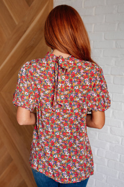 Bohemian Moment Floral Mock Neck Blouse - Ruby Rebellion