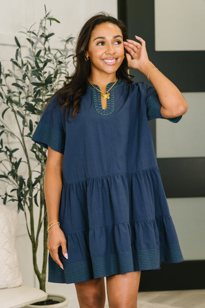 Boot Scootin' Boogie Tiered Dress in Navy - Ruby Rebellion