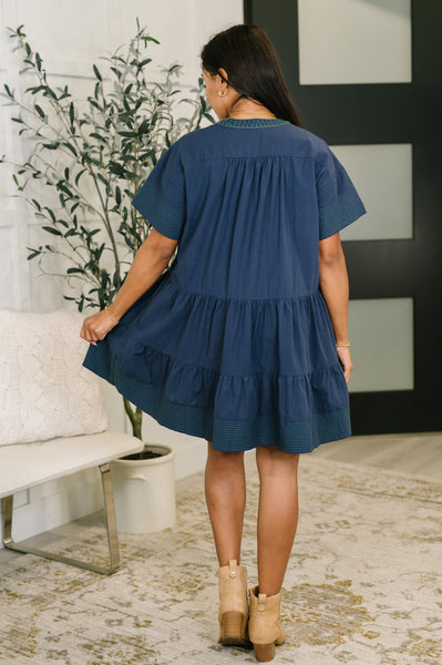 Boot Scootin' Boogie Tiered Dress in Navy - Ruby Rebellion