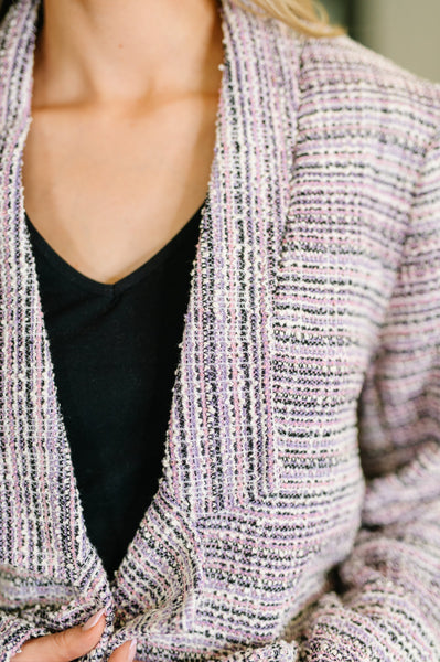 Brixton Tweed Midi Blazer in Lavender Ivory - Ruby Rebellion