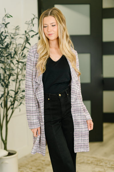 Brixton Tweed Midi Blazer in Lavender Ivory - Ruby Rebellion