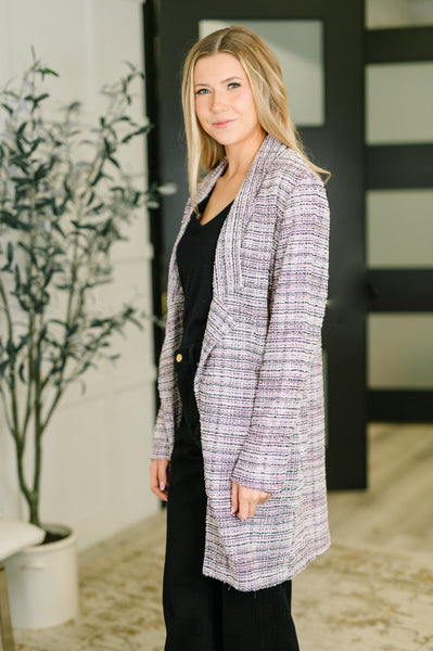 Brixton Tweed Midi Blazer in Lavender Ivory - Ruby Rebellion