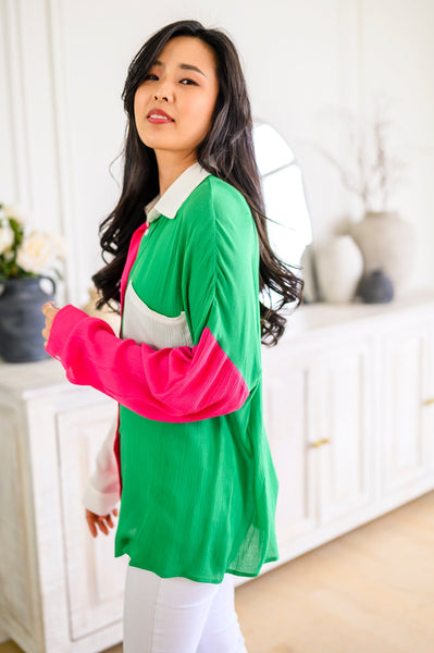 Capture the Day Two Toned Button Up Kelly - Ruby Rebellion