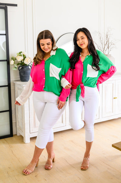 Capture the Day Two Toned Button Up Kelly - Ruby Rebellion