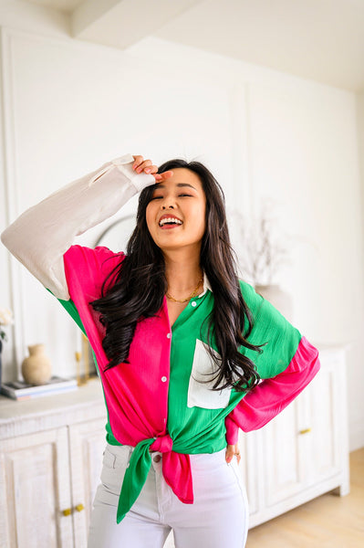 Capture the Day Two Toned Button Up Kelly - Ruby Rebellion
