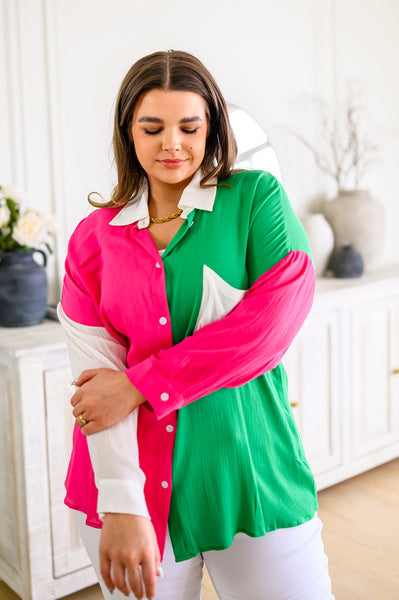 Capture the Day Two Toned Button Up Kelly - Ruby Rebellion