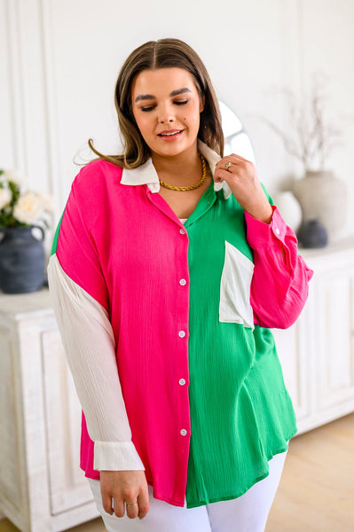 Capture the Day Two Toned Button Up Kelly - Ruby Rebellion