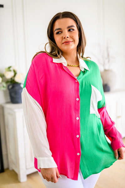 Capture the Day Two Toned Button Up Kelly - Ruby Rebellion