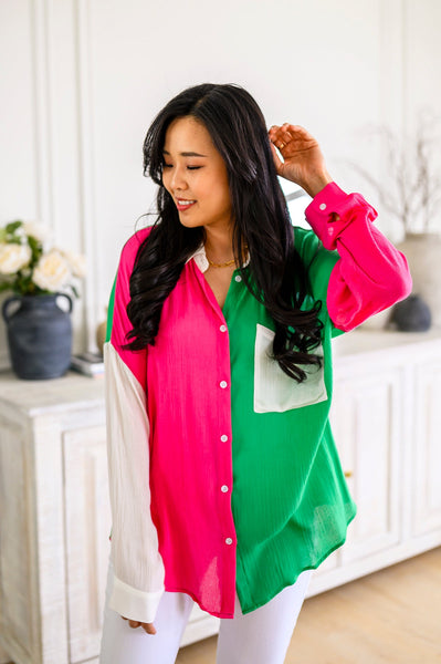 Capture the Day Two Toned Button Up Kelly - Ruby Rebellion