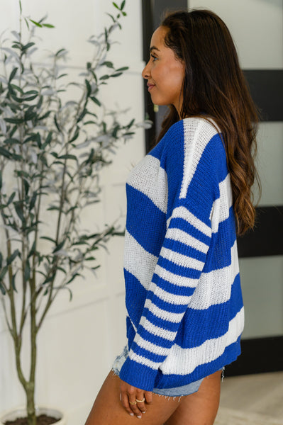 Casual Chaos Drop Shoulder Sweater in Royal Blue