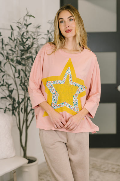 Catch a Star Mixed Print Star Patch Top - Ruby Rebellion
