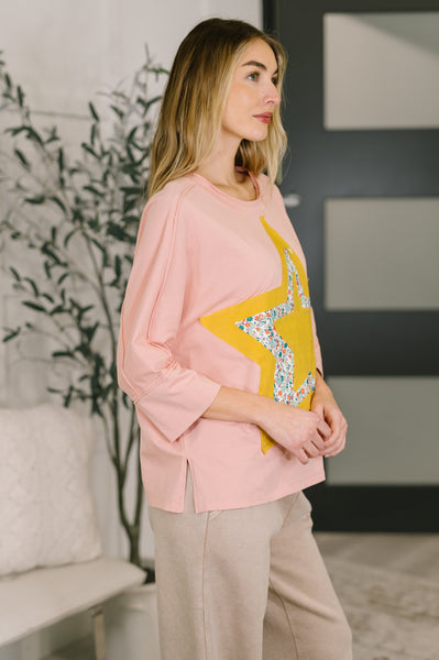 Catch a Star Mixed Print Star Patch Top - Ruby Rebellion