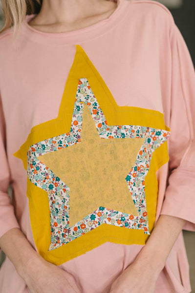 Catch a Star Mixed Print Star Patch Top - Ruby Rebellion
