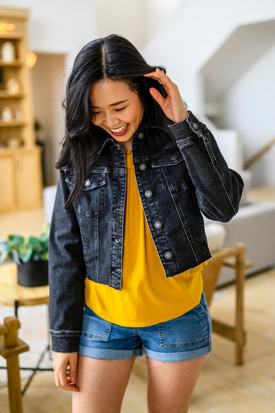 Charlie Cropped Denim Jacket - Ruby Rebellion