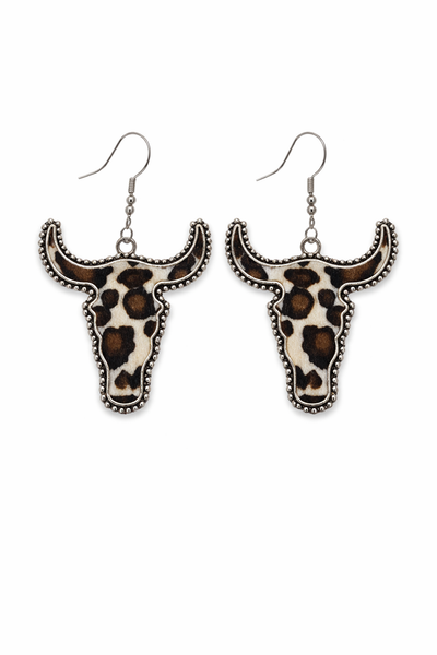 Cow Print Longhorn Drop Earrings