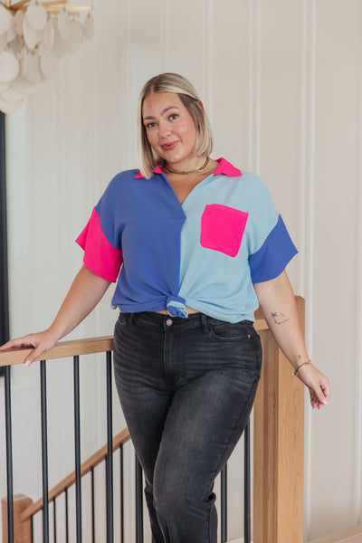 Color Me Cool Color Block Top - Ruby Rebellion