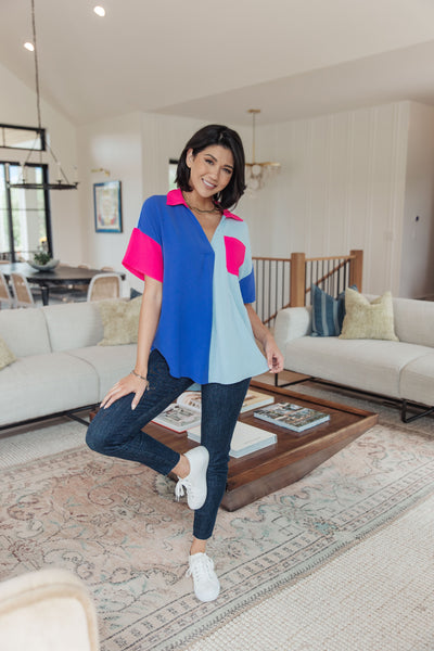 Color Me Cool Color Block Top - Ruby Rebellion