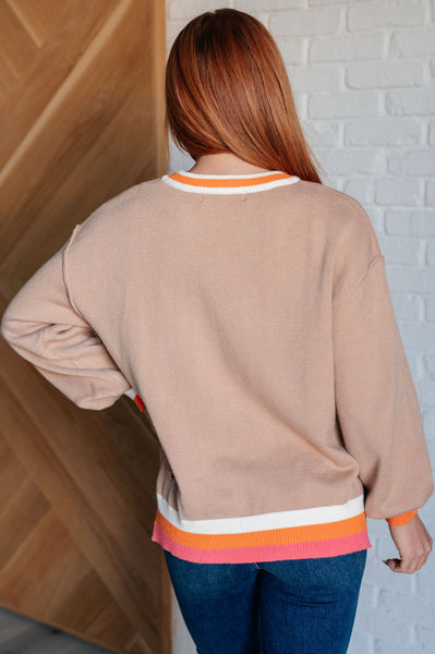 Conversational Moment Striped Trim Sweater - Ruby Rebellion