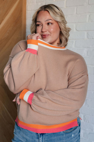 Conversational Moment Striped Trim Sweater - Ruby Rebellion