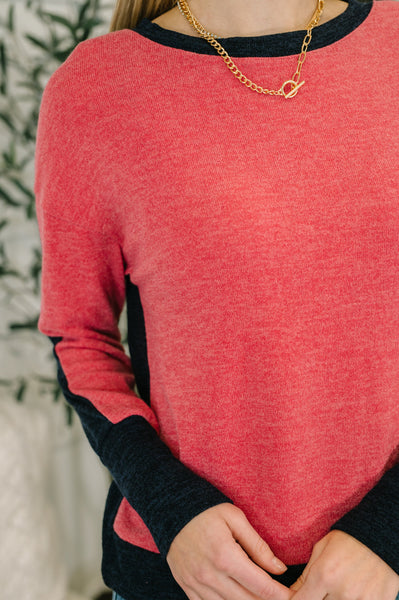 Couldn't Be Happier Color Block Long Sleeve Top - Ruby Rebellion