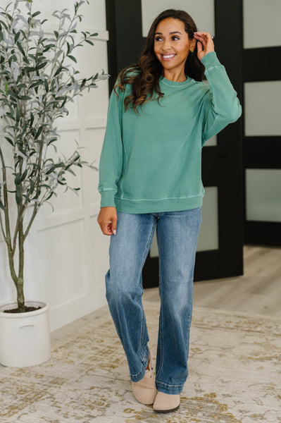 Daily Ease Mineral Wash Pullover in Dark Green - Ruby Rebellion