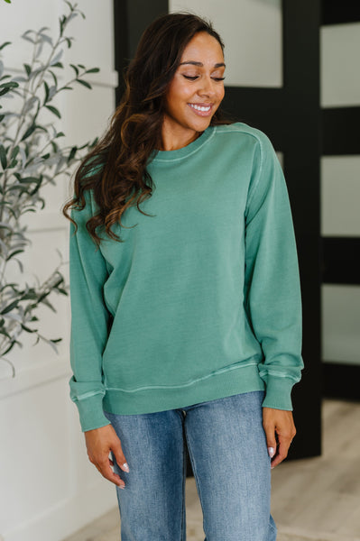 Daily Ease Mineral Wash Pullover in Dark Green - Ruby Rebellion