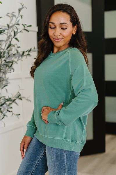 Daily Ease Mineral Wash Pullover in Dark Green - Ruby Rebellion
