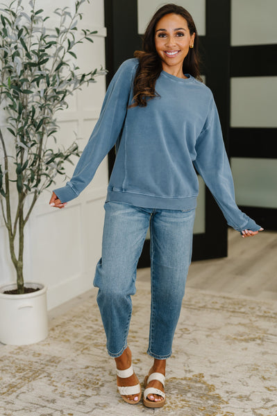 Daily Ease Mineral Wash Pullover in Dusty Blue - Ruby Rebellion