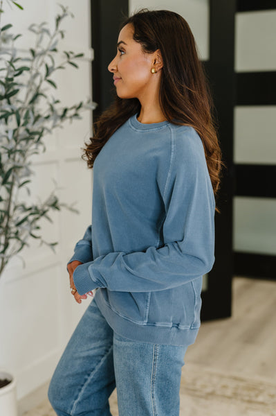 Daily Ease Mineral Wash Pullover in Dusty Blue - Ruby Rebellion