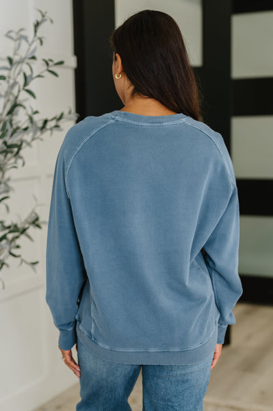 Daily Ease Mineral Wash Pullover in Dusty Blue - Ruby Rebellion