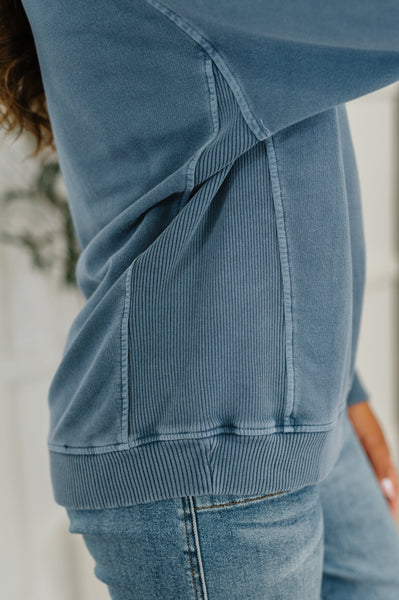 Daily Ease Mineral Wash Pullover in Dusty Blue - Ruby Rebellion