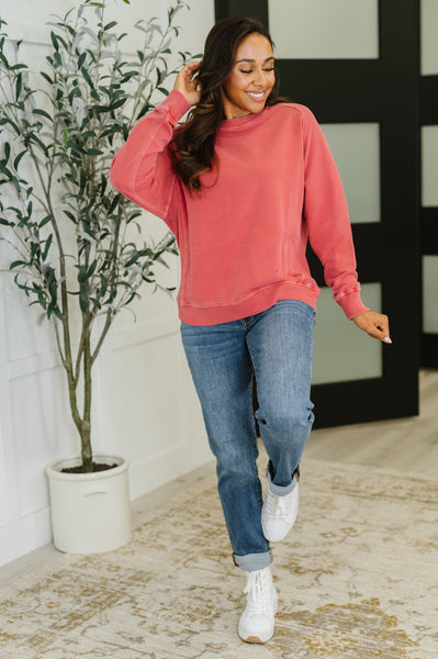 Daily Ease Mineral Wash Pullover in Ruby - Ruby Rebellion