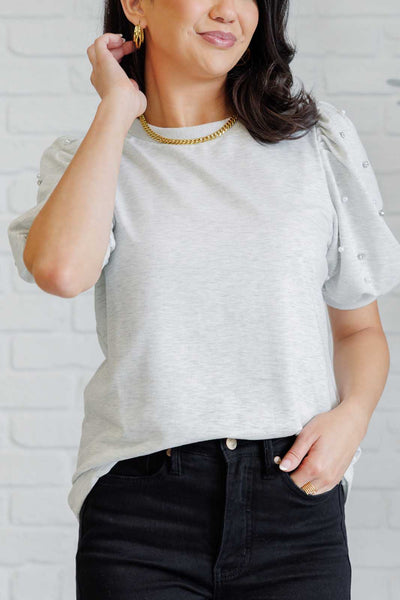 Diamonds and Pearls Puff Sleeve Top in Light Grey - Ruby Rebellion
