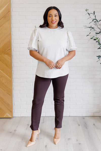Diamonds and Pearls Puff Sleeve Top in Light Grey - Ruby Rebellion