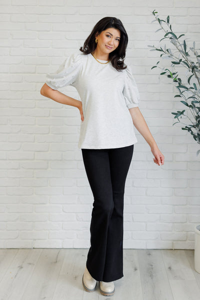 Diamonds and Pearls Puff Sleeve Top in Light Grey - Ruby Rebellion