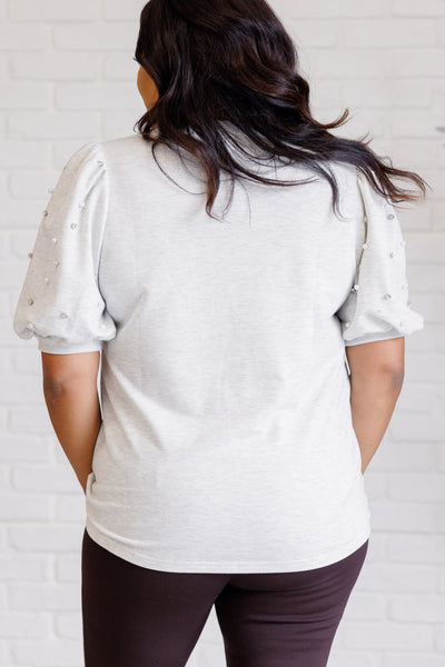 Diamonds and Pearls Puff Sleeve Top in Light Grey - Ruby Rebellion