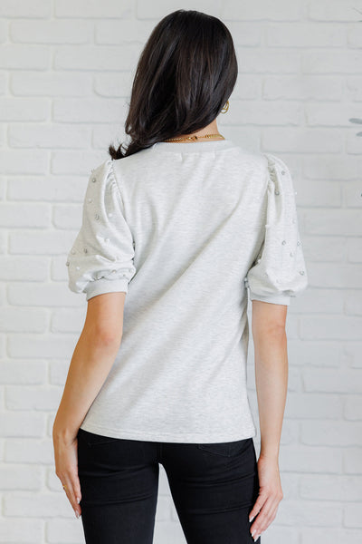 Diamonds and Pearls Puff Sleeve Top in Light Grey - Ruby Rebellion