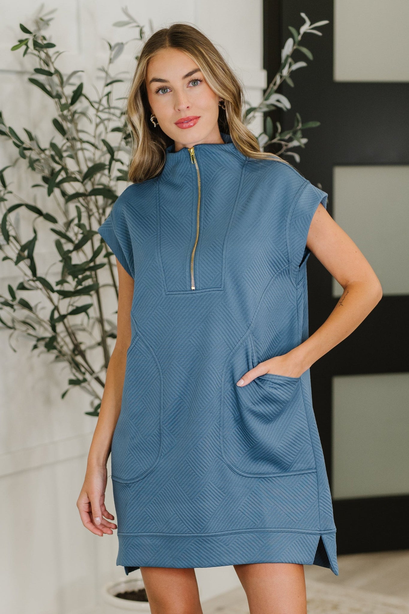 Easy Hustle High Neck Dress in Dusty Blue Ruby Rebellion Easy Hustle High Neck Dress in Dusty Blue Ruby Rebellion