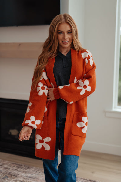 Enough Anyways Floral Cardigan in Burnt Orange - Ruby Rebellion