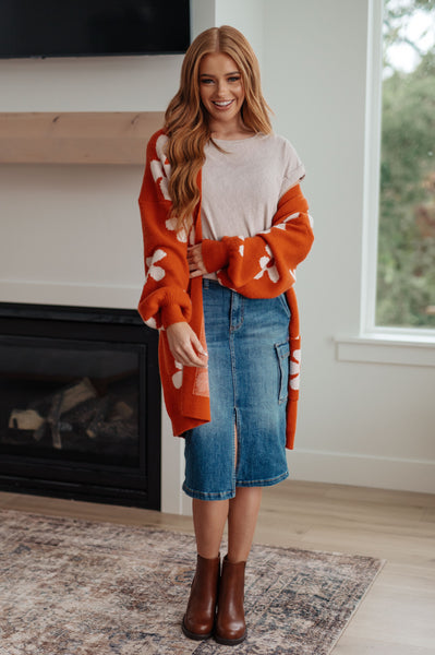 Enough Anyways Floral Cardigan in Burnt Orange - Ruby Rebellion