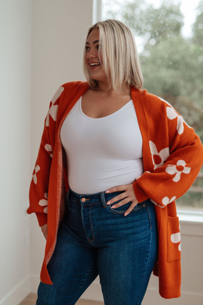 Enough Anyways Floral Cardigan in Burnt Orange - Ruby Rebellion