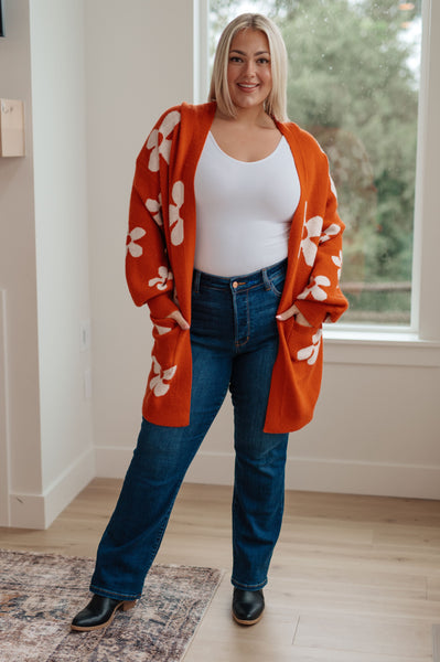 Enough Anyways Floral Cardigan in Burnt Orange - Ruby Rebellion