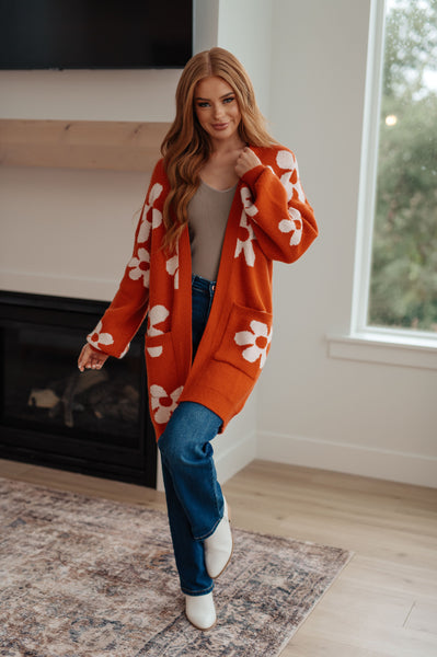 Enough Anyways Floral Cardigan in Burnt Orange - Ruby Rebellion
