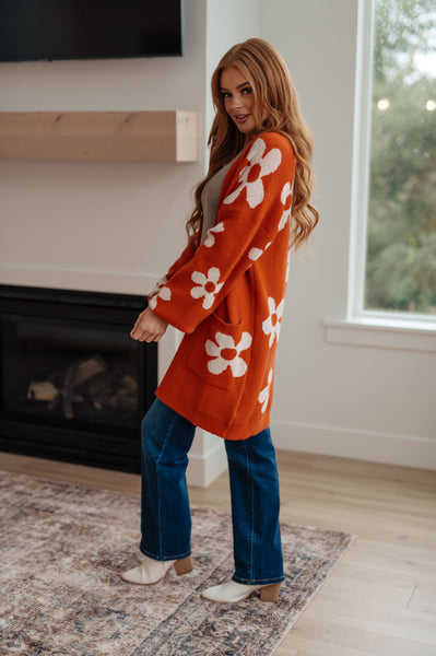 Enough Anyways Floral Cardigan in Burnt Orange - Ruby Rebellion