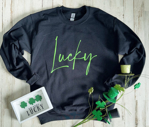 Lucky (Lime Ink) Black Sweatshirt