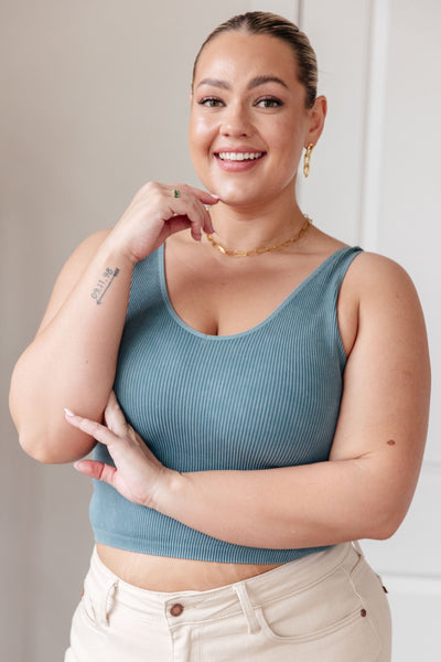 Fundamentals Ribbed Seamless Reversible Tank in Vintage Blue - Ruby Rebellion