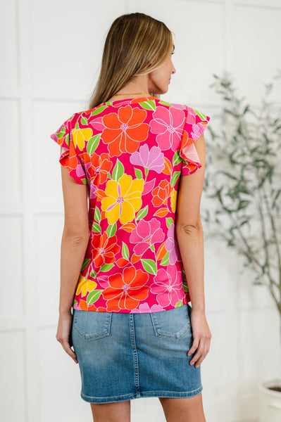 Garden Giggles Flutter Sleeve Top - Ruby Rebellion
