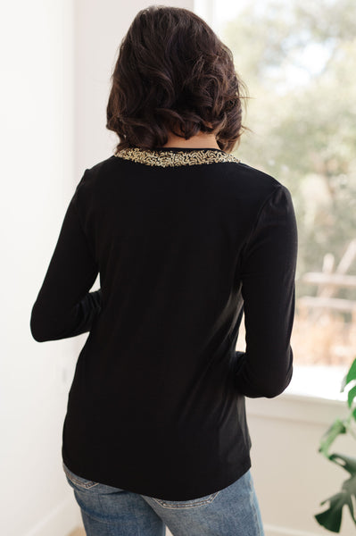 Glitter Lining Long Sleeve V-Neck Top - Ruby Rebellion